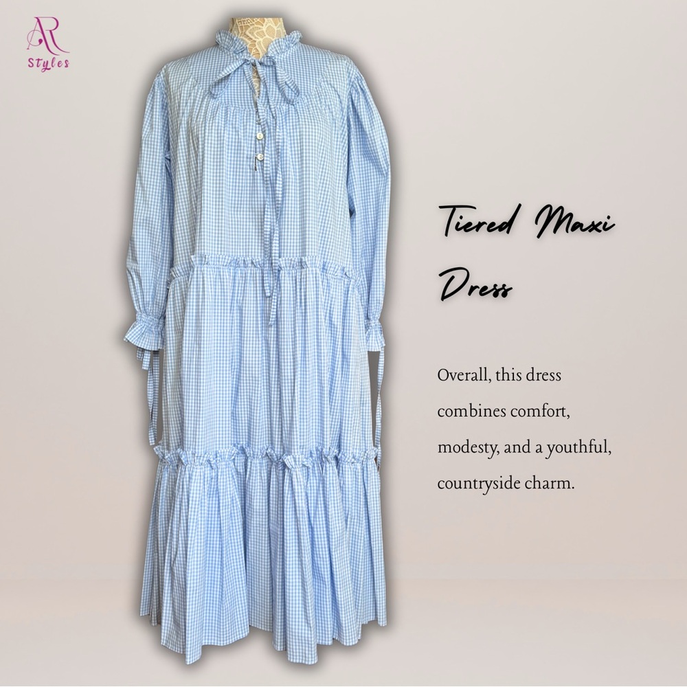 NWT Cotton Poplin Blue Gingham Maxi Dress